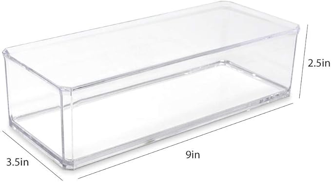 Isaac Jacobs Clear Acrylic Rectangular Stackable Storage Organizer, (9" L x 3.5" W x 2.5" H) Drawer Tray, Multi-Functional, Bathroom, Kitchen, Home, Office, Desk, Drawers-NeatNest