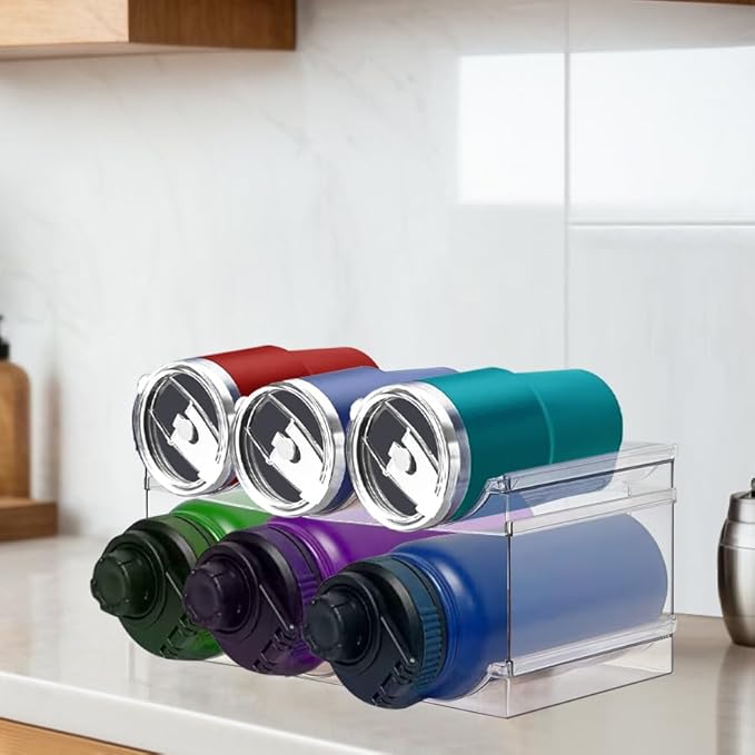 2 Pack Water Bottle Organizer, Stackable Kitchen Pantry Storage Shelf, Plastic Water Bottle Holder for Cabinet and Fridge Organization-NeatNest