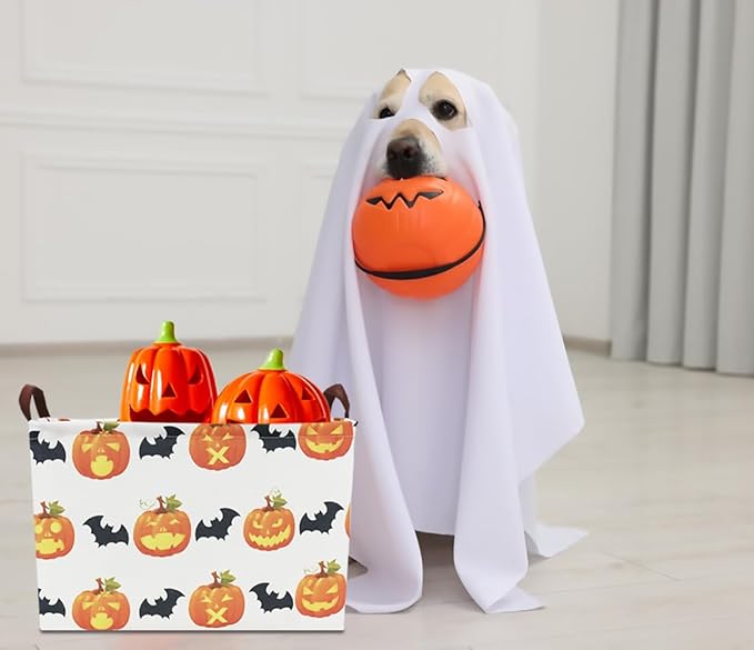 CLOCOR Rectangular Storage Basket,Collapsible Fabric Storage Container,Waterproof Toy Bin with Handles,Gift Basket(Pumpkin Halloween)-NeatNest