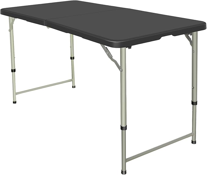 Folding Table 4 Foot Height Adjustable Fold-in-Half Table with Carrying Handle, Small Card Table Indoor Outdoor Use, Black-NeatNest
