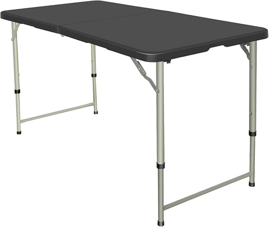 Folding Table 4 Foot Height Adjustable Fold-in-Half Table with Carrying Handle, Small Card Table Indoor Outdoor Use, Black-NeatNest