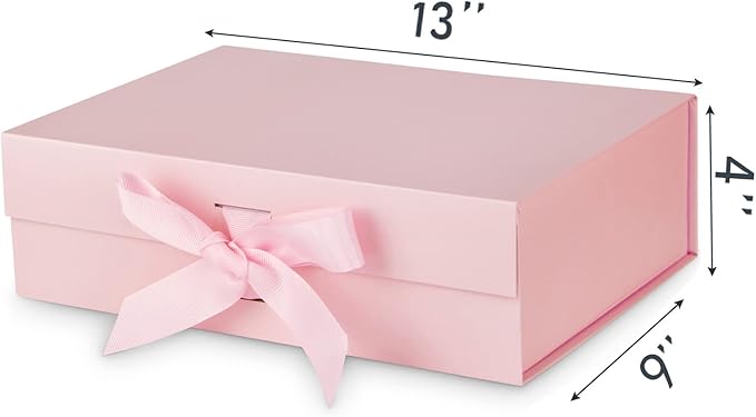 DaiJoob Large Pink Gift Box with Lid for Presents 13x9x4 Inch with Ribbon and Magnetic Closure (Pack of 1)-NeatNest