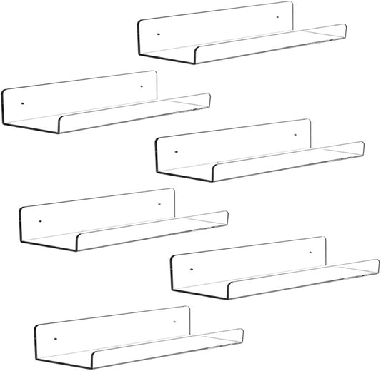 CY craft 15 inch Acrylic Invisible Floating Bookshelf for Kids Room, Modern Picture Ledge Display Toy Storage Wall Shelf 5MM Thick U Shelves Storage Rack,Set of 6-NeatNest