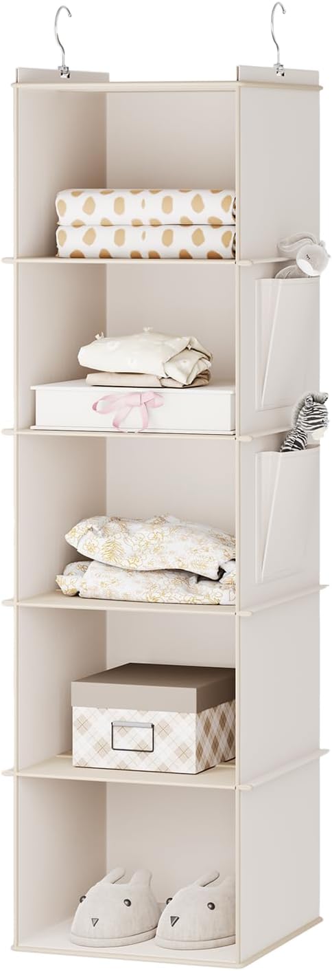 Hanging Closet Organizer, 5-Shelf Closet Hanging Storage Shelves, Beige-NeatNest