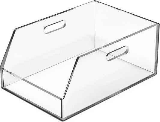 Gelite Stackable Large Storage Bin Organizer with Handles Acrylic Storage Container for Toy Pantry Kitchen Cabinet Bathroom Closet Office Organization, 15.4x11.4x6.7'', Clear