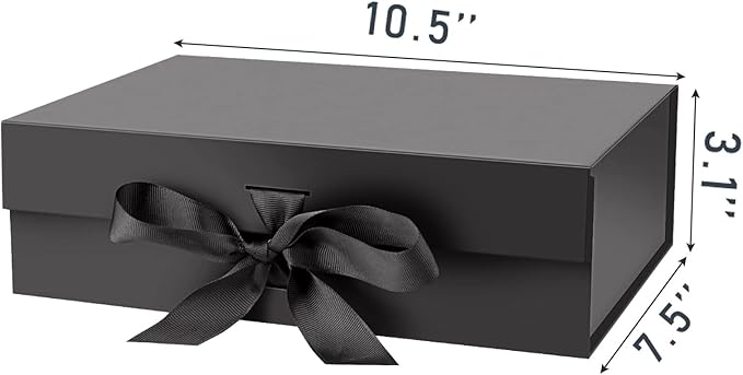 Gift Box with Lid for Presents 10.5x7.5x3.1 Inches with Ribbon and Magnetic Closure(1-Pack) (Black)-NeatNest