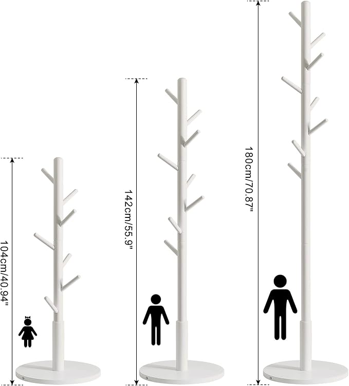 IBUYKE Coat Rack Stand, Freestanding Coat Tree with Solid Round Base and 8 Hooks, Easy Assembly Wooden Coat Hanger, Clothes Rack for Hallway Entryway, Living Room, Bedroom, Office, White WD-114-NeatNest