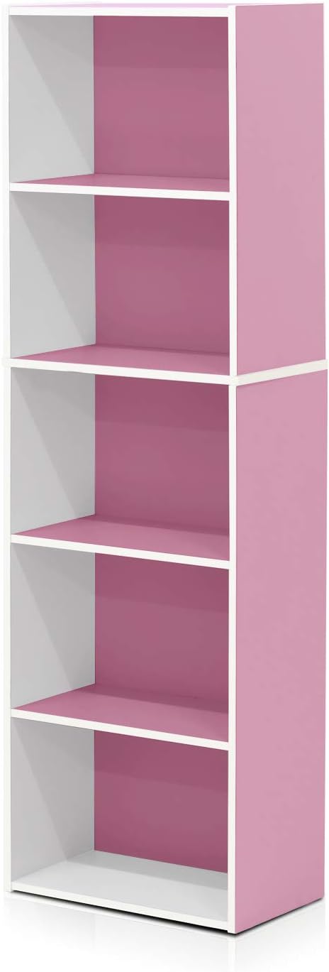 Furinno 5-Tier Reversible Color Open Shelf Bookcase , White/Pink 11055WH/PI-NeatNest