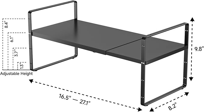 2Pack 16.5-27’’L Expandable Cabinet Countertop Shelf Organizer, Stackable Metal Shelves, Kitchen Organizers and Storage, Black Storage Spice Rack for Pantry and Cupboard-NeatNest