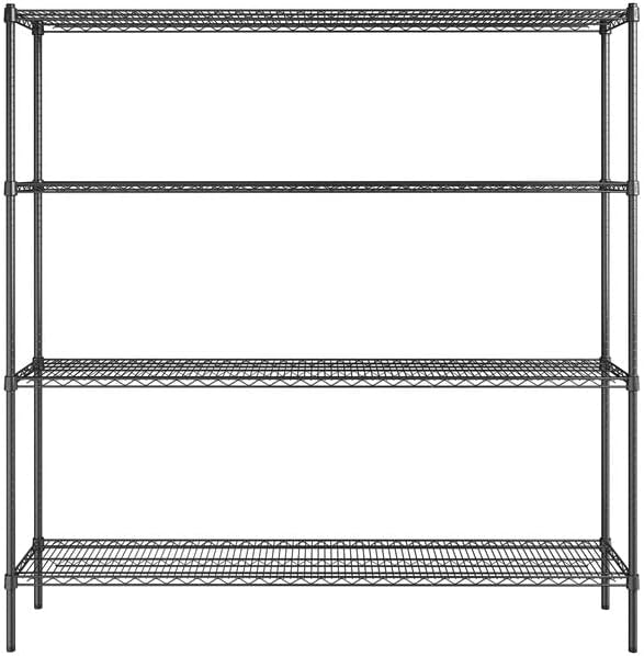 14" x 72" NSF Black Epoxy 4-Shelf Kit with 74" Posts, Heavy Duty Storage Shelving, Wire Shelving Kit, NSF Commercial Storage Rack Unit