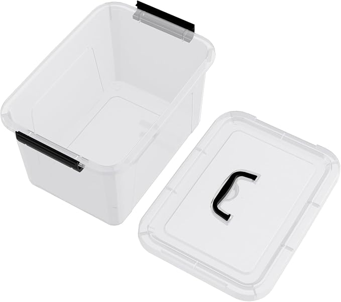 10.5 L Clear Latch Storage Bin with Lid, 4 Packs Plastic Organizing Box with Black Handle