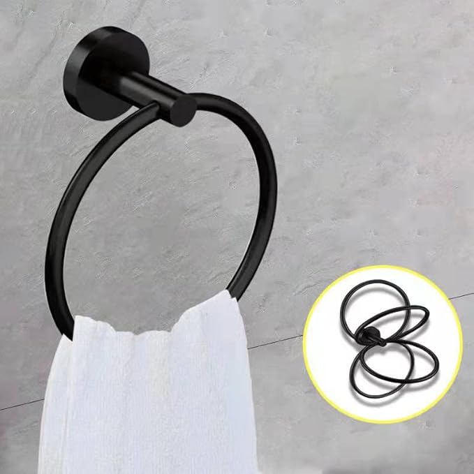 Cilee 8 Piece Matte Black Bathroom Hardware Set, 24inch Bathroom Towel bar+Towel Ring+Toilet Paper Holder+ Robe Towel Hook, SUS304 Stainless Steel Bathroom Accessory Set-NeatNest