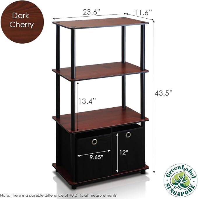 Furinno Go Green 4-Tier Multipurpose Storage Shelf with Bins, Set of 2, Dark Cherry-NeatNest