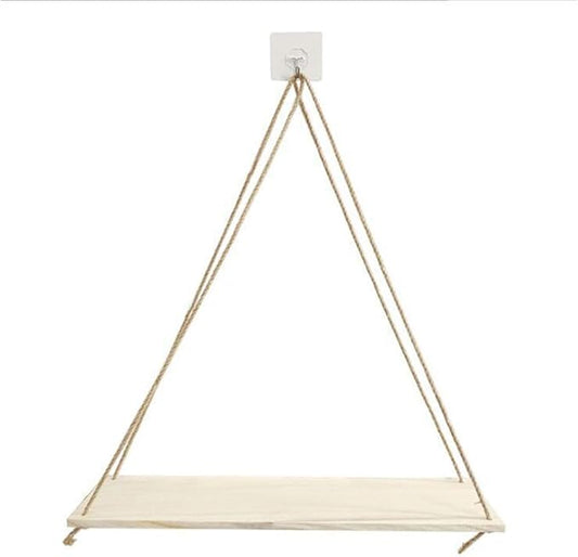 Hanging Shelves for Wall Wooden Floating Shelves Plant Shelf Macrame Rope Triangle Shelf, Natural Reclaimed Wood, Farmhouse Rustic Modern Aesthetic, Boho Dorm Living Room Bedroom Decor-Beige-NeatNest