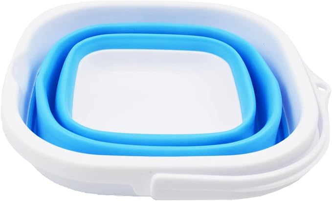 SAMMART 2.6L (0.68 Gallon) Super Mini Sqare Collapsible Plastic Bucket - Foldable Square Tub - Portable Fishing Water Pail - Space Saving Outdoor Waterpot (White/Marine Blue)-NeatNest