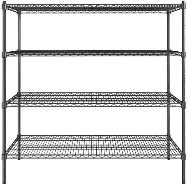 21" x 54" NSF Black Epoxy 4-Shelf Kit with 54" Posts, Heavy Duty Storage Shelving, Wire Shelving Kit, NSF Commercial Storage Rack Unit