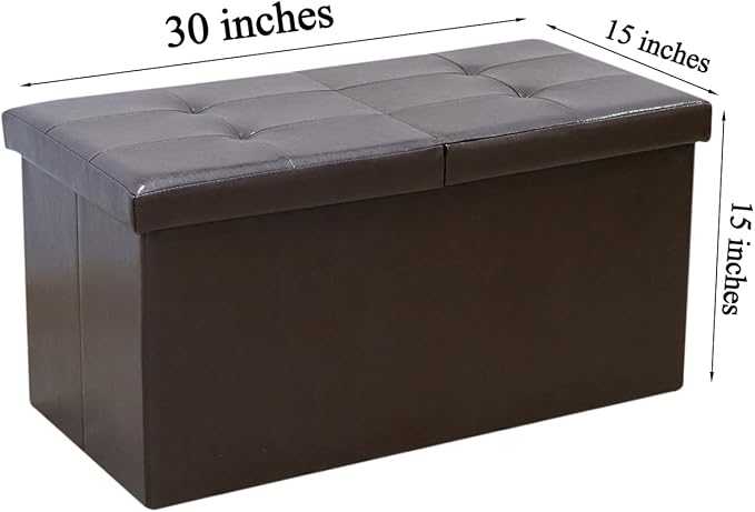B FSOBEIIALEO Storage Ottoman with Filpping Lids, Ottoman Storage Bench Footrest Seat, Storage Chest Faux Leather 30"x15"x15" (Brown)