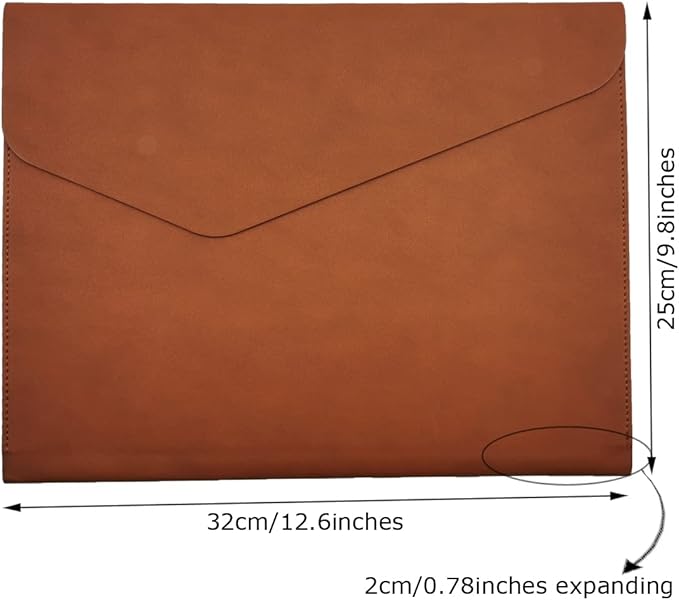 Enyuwlcm PU A4 Leather File Folder Document Holder Folder Stylish Portfolio Envelope Case with Strap and Invisible Magnetic Closure (Brown)