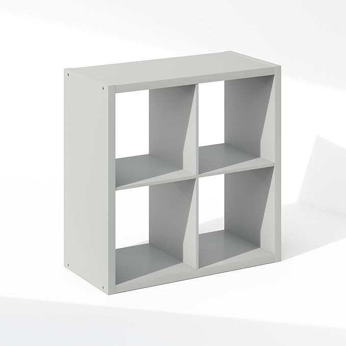 Furinno Cubic Open Back Multipurpose Clothing & Closet Storage Organizer Shelf, 4-Cube, Light Grey
