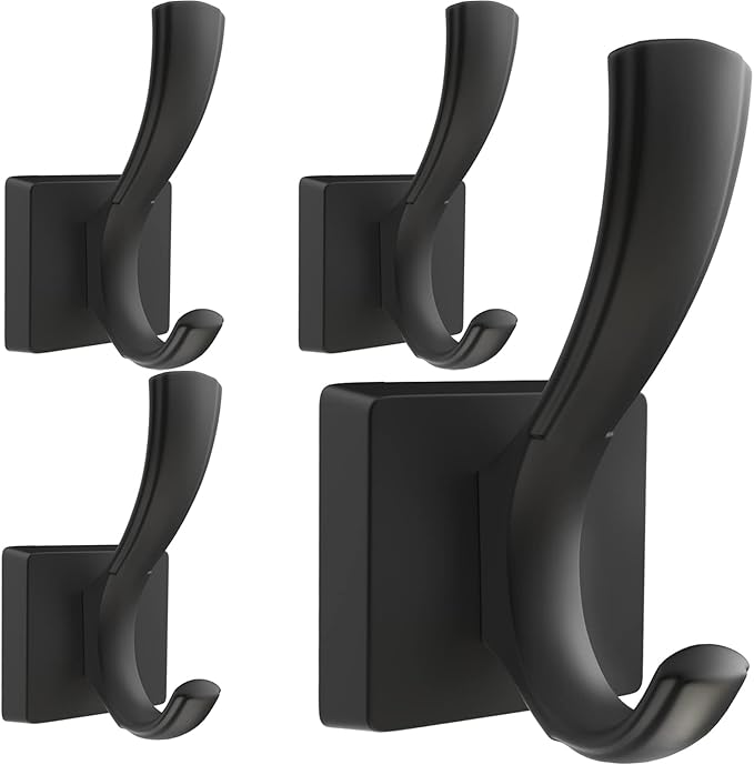 Black Hooks for Wall Towel Hooks, Heavy Duty Thick Aluminum Alloy Entryway Coat Hooks for Hanging Key Robe Hat Backpack, Wall Mount Towel Hooks Bath Kitchen Garage Hooks(4 Pack, Black)-NeatNest