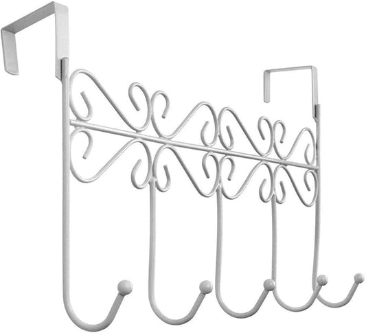 Over The Door Hook,Over Door Towel Rack,Over Door Coat Rack,Door Hanger Hook，Clothes,Belt, Hat,Behind Back of Bathroom, Towel Hanger 5 Hooks,White.