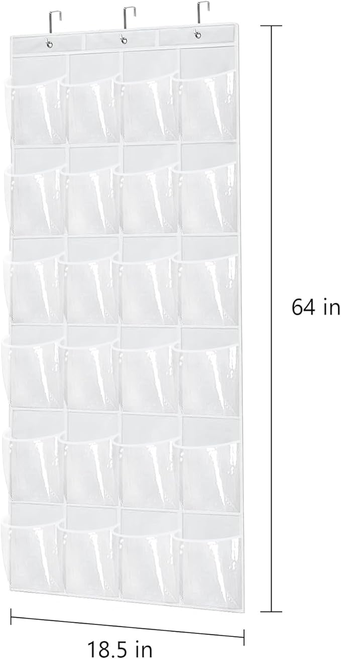 Over The Door Shoe Organizer - Space Saving Shoe Rack for Closet Door with 24 Pockets and Hook, Shoe Holder Back of Door Organizers for Shoes, Hanging Shoe Organizer(White)-NeatNest