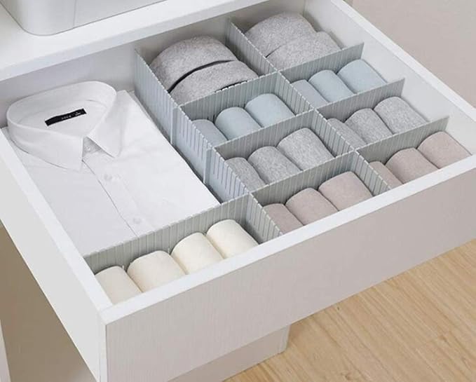 8pcs DIY Plastic Drawer Organizer Adjustable Drawer Dividers for Home Tidy Closet, Socks, Underwear, Office School Supplies, Kitchen Utensil Tools (Grey)-NeatNest