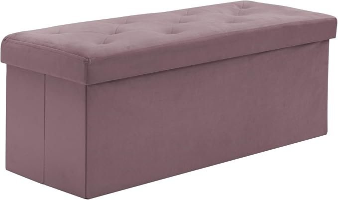BRIAN & DANY 43 Inches Folding Storage Ottoman Bench, Velvet Ottoman with Storage for Living Room, Long Shoes Bench,Flannelette Footrest Benches Seat (Light Purple)-NeatNest