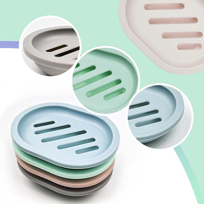4Pcs Double-Layer Bar Soap Holder for Shower Soap Dish with Drain Soap Saver Box Container Plastic Soap Dish for Bathroom Counter,Kitchen,Toilet-NeatNest