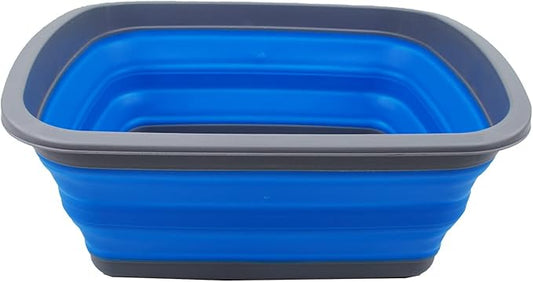 SAMMART 10L (2.6 Gallon) Collapsible Tub-Foldable Dish Tub-Portable Washing Basin-Space Saving Plastic Washtub (Dark Grey/Blue, 1)-NeatNest