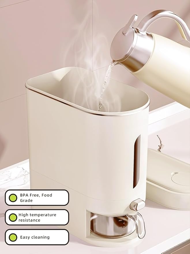 Rice Dispenser Cereal Dry Food Storage Containers with Measuring Cup and Water Filter Cover,Moisture Proof Airtight Food Dispenser Bucket for Rice,Corn,Coffee Bean,Grain,Soybean and Oatmeal,White,12LB-NeatNest