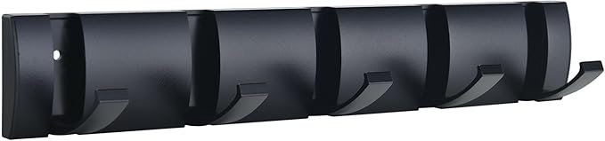 Black Coat Rack Wall Mount with 5 Hooks, 15.8 Inch Waterproof Heavy Duty Coat Wall Hooks, Space Aluminum Material, Folding Hideaway Towel Hanger for Entryway, Wall, Door, Bathroom-NeatNest