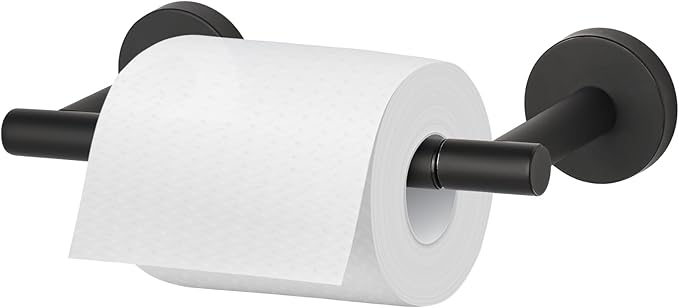 Newfun Matte Black Toilet Paper Holder, SUS 304 Stainless Steel Adjustable Double Post Pivoting Toilet Paper Roll Holder Wall Mount for Bathroom