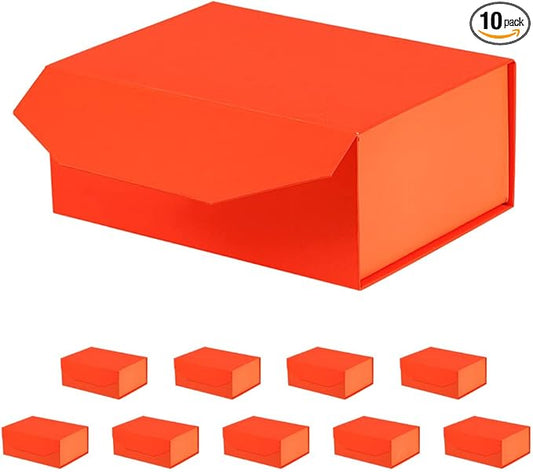 10 Small Orange Gift Boxes 9.5x7x4 Inches, Magnetic Gift Box with Lid Wholesale gift boxes for Presents Bridesmaid Proposal Boxes (Imitate Leather Texture, 10pcs/pack)-NeatNest