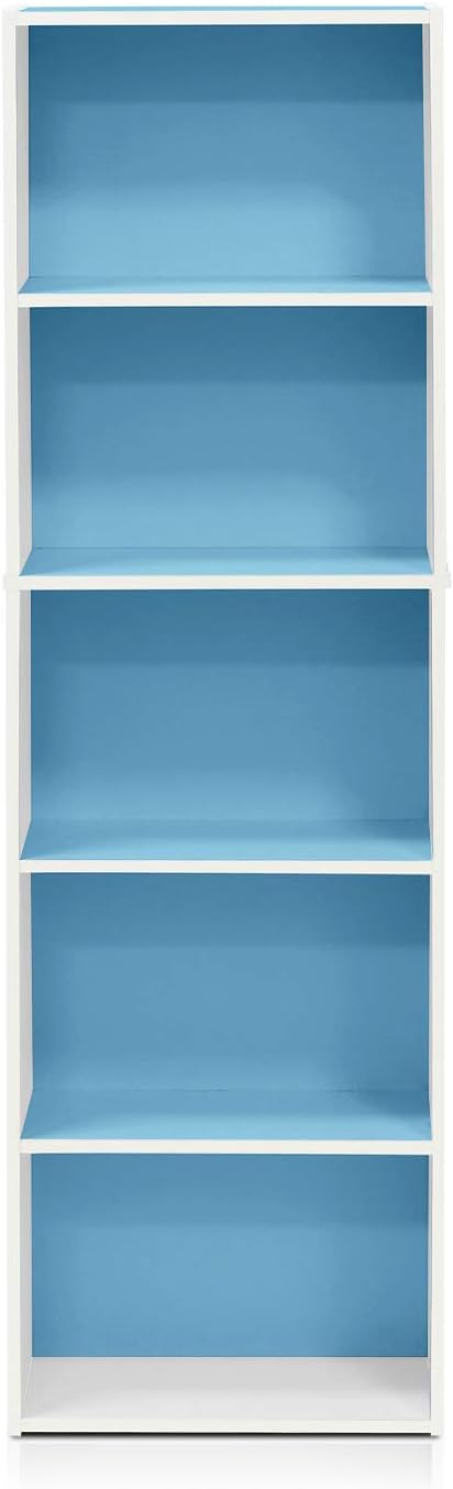 Furinno Luder Bookcase / Book / Storage , 5-Tier, White / Light Blue-NeatNest