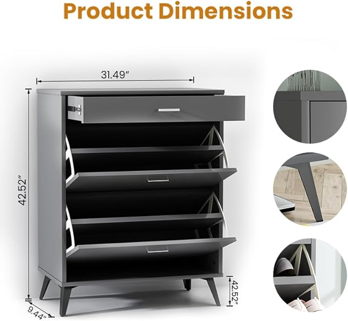AWQM Shoe Storage Cabinet for Entryway, Free Standing Shoe Organizer with 2 Flip Drawers,Hidden Shoe Rack Storage Organizer for Doorway Hallway (Grey)-NeatNest