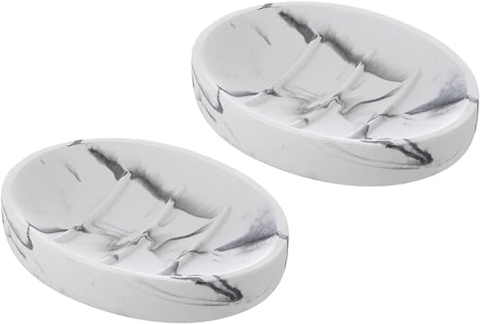 2 Pack Resin Soap Dish, Marble Look Soap Holder Shower Soap Dishes for Bar Soap, Bar Soap Holder Soap Tray Soap Saver for Shower Bathroom Kitchen Sink-NeatNest