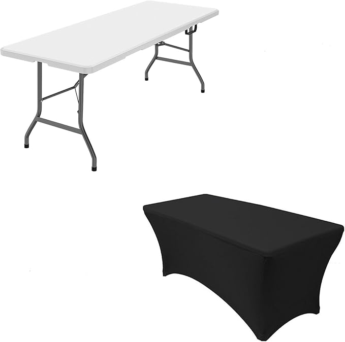 6ft Folding Table with Nylon Tablecloth, 71''D x 28''W x 29''H Heavy-Duty Foldable Plastic Table with Carry Handle for Picnic, Party, Dining, Camping - White (White, 6FT FoldingTable with Tablecloth)-NeatNest