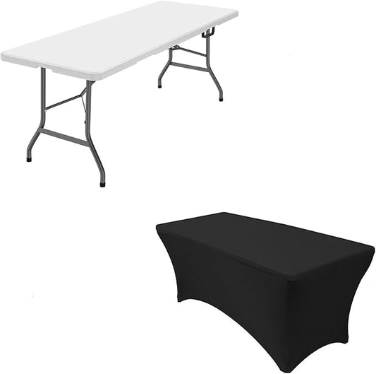 6ft Folding Table with Nylon Tablecloth, 71''D x 28''W x 29''H Heavy-Duty Foldable Plastic Table with Carry Handle for Picnic, Party, Dining, Camping - White (White, 6FT FoldingTable with Tablecloth)-NeatNest