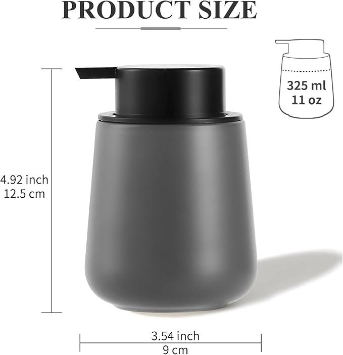 BosilunLife Foam Soap Dispenser - 12 oz Bathroom Lotion Hand Pump Dispenser Grey Foaming Soap Dispenser Ceramic Dish Liquid Dispenser for Kitchen Hand Wash Dispenser-NeatNest