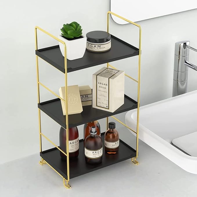 Freestanding Organizer Shelf, 3-Tier Bathroom Countertop Organizer, Makeup Organizer -Corner Storage Shelf, Kitchen Spice Rack,Standing Shelf for Bathroom, Bedroom, Kitchen (Black)-NeatNest