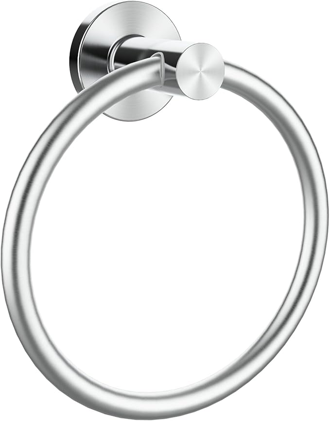 Brushed Silver Towel Ring, SUS304 Stainless Steel Hand Towel Holder for Bathroom Kitchen, Modern Style Towel Hanger, Thicken Ring Towel Holder, Towel Rack Round Wall Mounted (1, Brushed Silver)-NeatNest