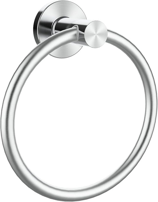 Brushed Silver Towel Ring, SUS304 Stainless Steel Hand Towel Holder for Bathroom Kitchen, Modern Style Towel Hanger, Thicken Ring Towel Holder, Towel Rack Round Wall Mounted (1, Brushed Silver)-NeatNest