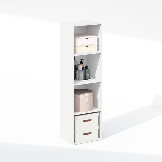 Furinno Reed 4-Tier Open Shelf Multipurpose Closet Storage, Storage Organizer, White-NeatNest