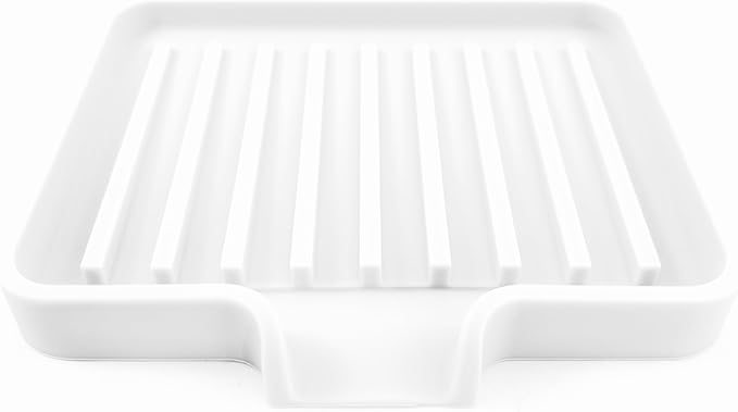 Happitasa Silicone Soap Dish Tray and Sponge Holder with Drain Chute, Pack of 2 | Bathroom and Kitchen Sink Organizer Caddy (White, 5.2"x4", 7.2 Ounces)-NeatNest