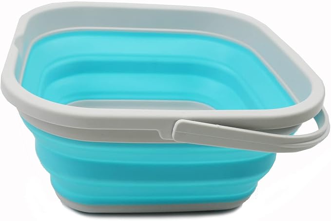 SAMMART 5.5L (1.4 Gallon) Collapsible Square Handy Bucket/Foldable SquareWater Pail/Portable Tub with Handle. (Grey/Cyanine, 1)-NeatNest