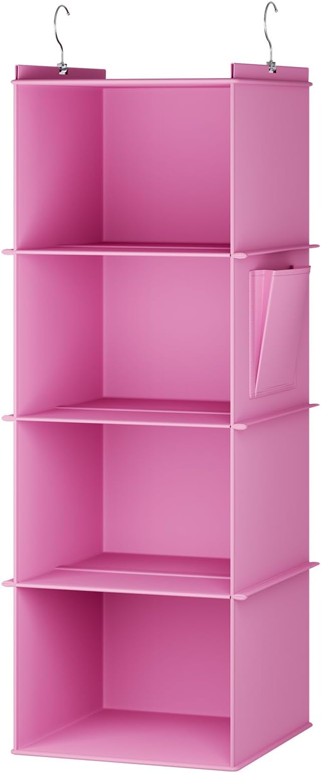 Hanging Closet Organizer, 4-Shelf Closet Hanging Storage Shelves, Light Pink-NeatNest