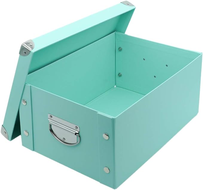 GUOZI Collapsible Storage Box, Decorative Memory Box with Lid & Metal Reinforced Corners, Cardboard File Bin with Handles, Organizer Gift Box for Keepsake Toy Photos Office Nursery Wardrobe Bookshelf-NeatNest