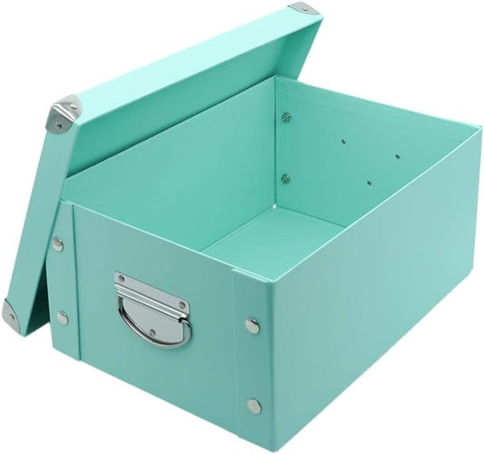 GUOZI Collapsible Storage Box, Decorative Memory Box with Lid & Metal Reinforced Corners, Cardboard File Bin with Handles, Organizer Gift Box for Keepsake Toy Photos Office Nursery Wardrobe Bookshelf-NeatNest