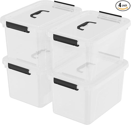 18 L Clear Latch Storage Bins with Handle, 4 Pack Plastic Storage Box with Lids